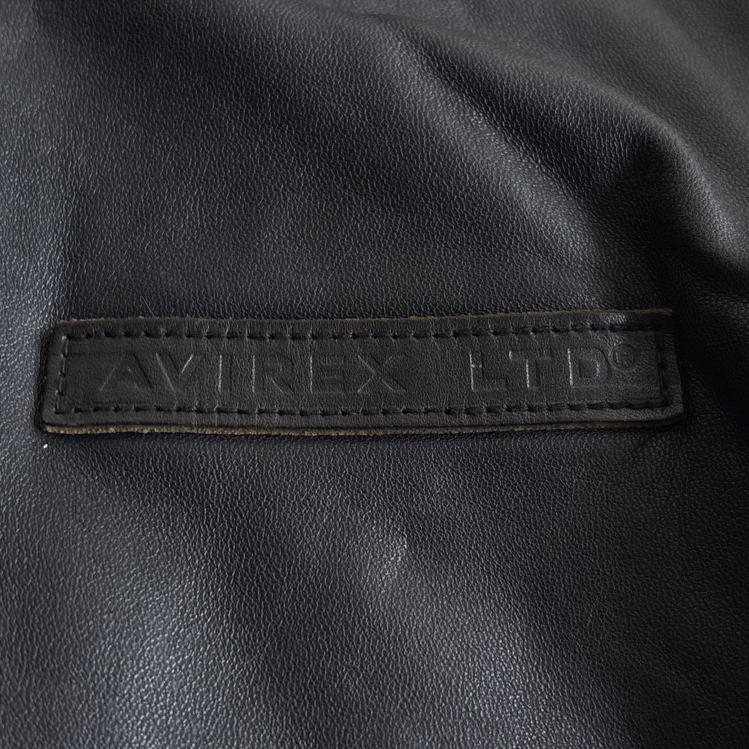 極美品■AVIREX【L】ラムレザー ボンバージャケット アーチロゴ ブラック