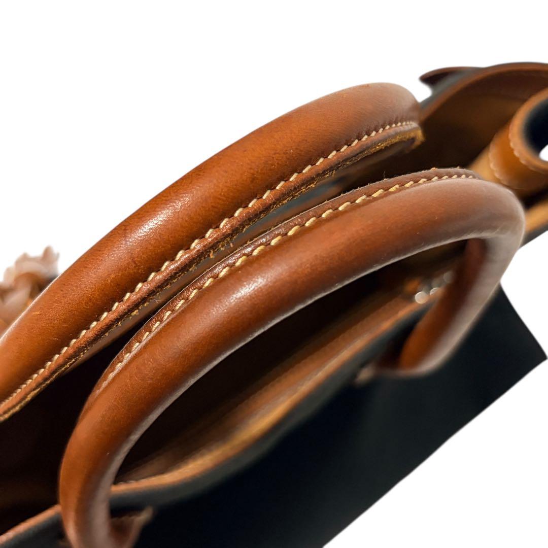 ラルフローレン キャンバス×レザー タッセル トートバッグ ブラック