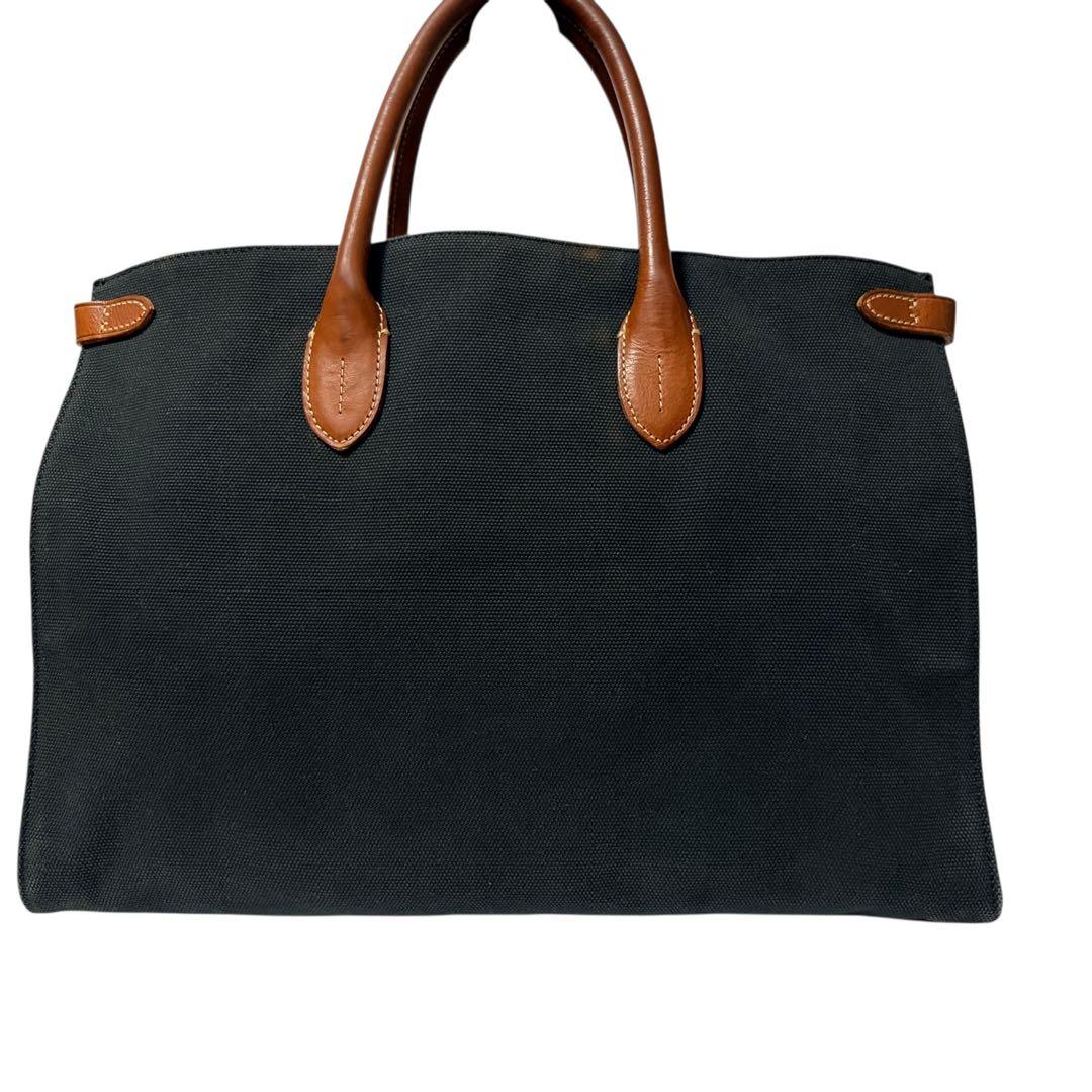 ラルフローレン キャンバス×レザー タッセル トートバッグ ブラック