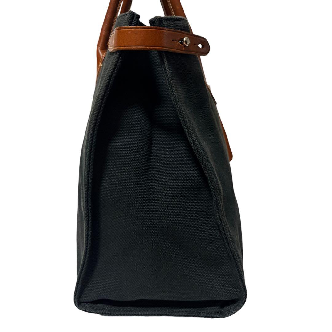 ラルフローレン キャンバス×レザー タッセル トートバッグ ブラック