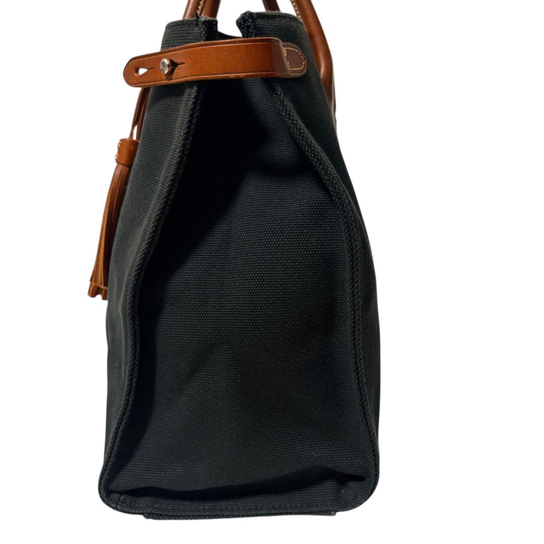 ラルフローレン キャンバス×レザー タッセル トートバッグ ブラック