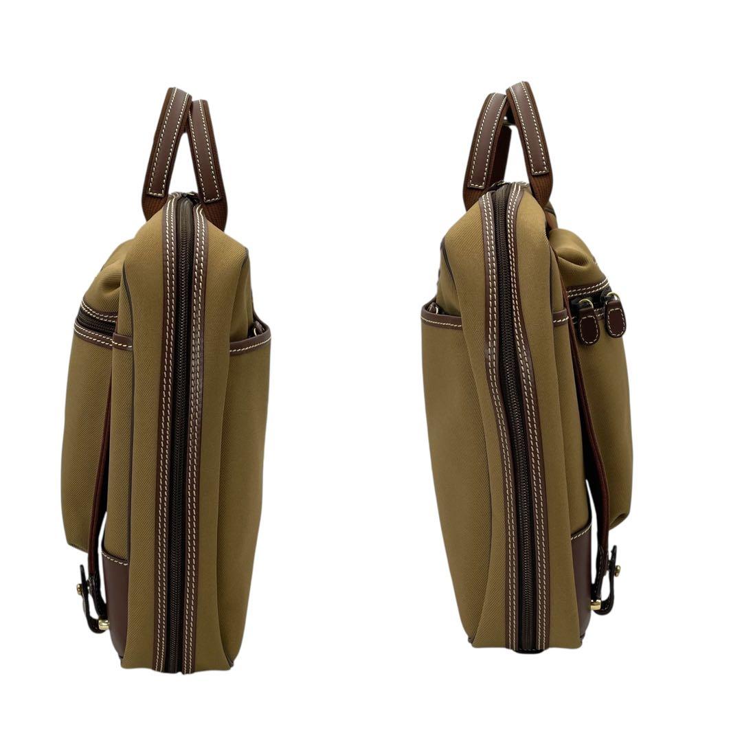 美品 ハンティングワールド キャンバス レザービジネスバッグカーキ 2WAY