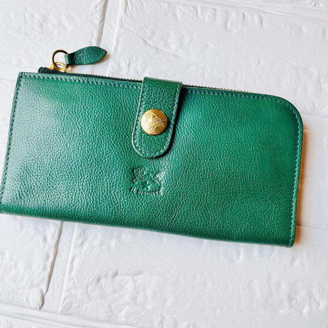 【新品タグ付き】IL BISONTE 長財布 グリーン ファスナー 巾着