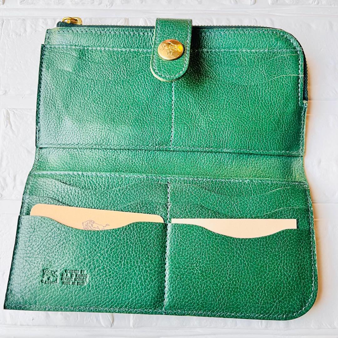 【新品タグ付き】IL BISONTE 長財布 グリーン ファスナー 巾着