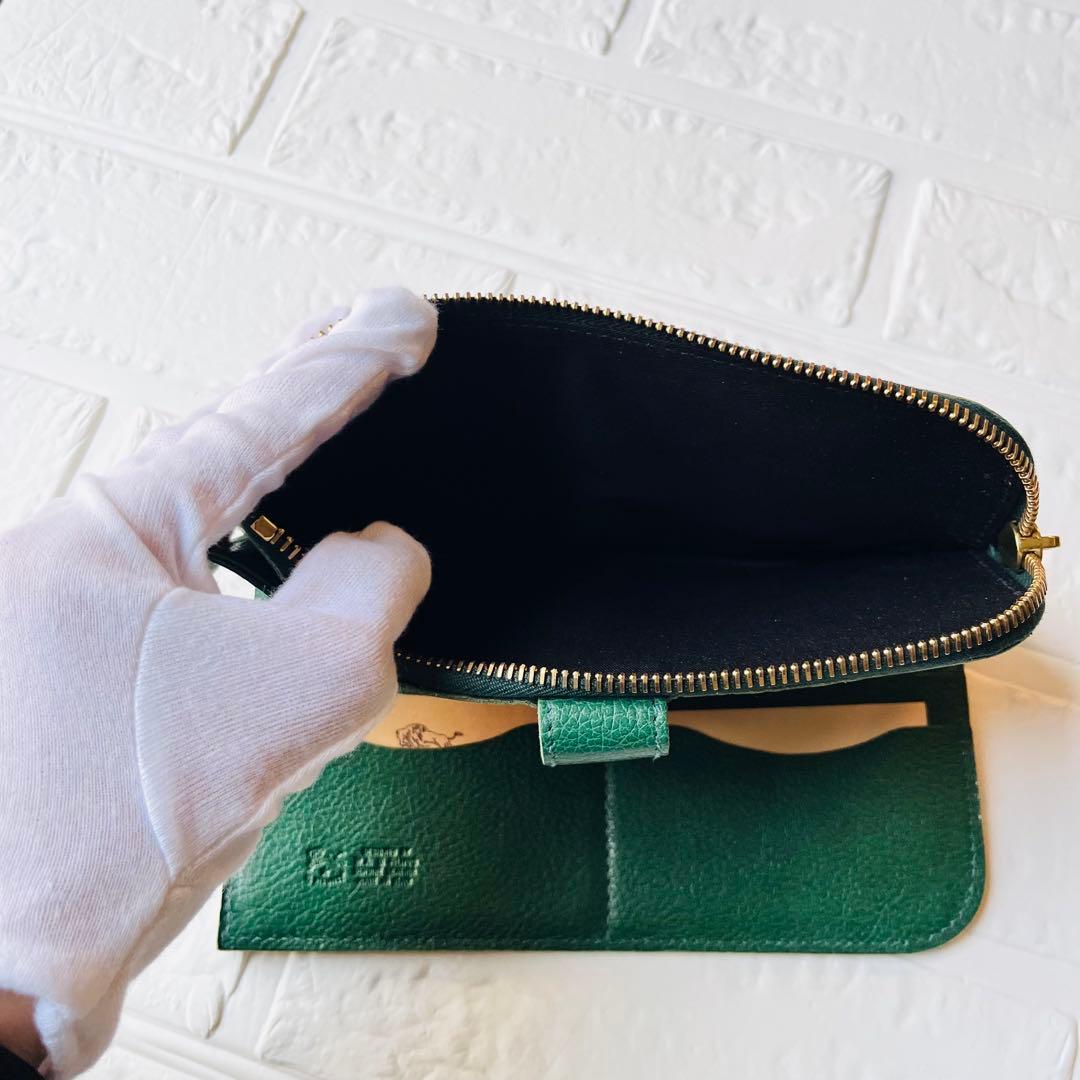 【新品タグ付き】IL BISONTE 長財布 グリーン ファスナー 巾着