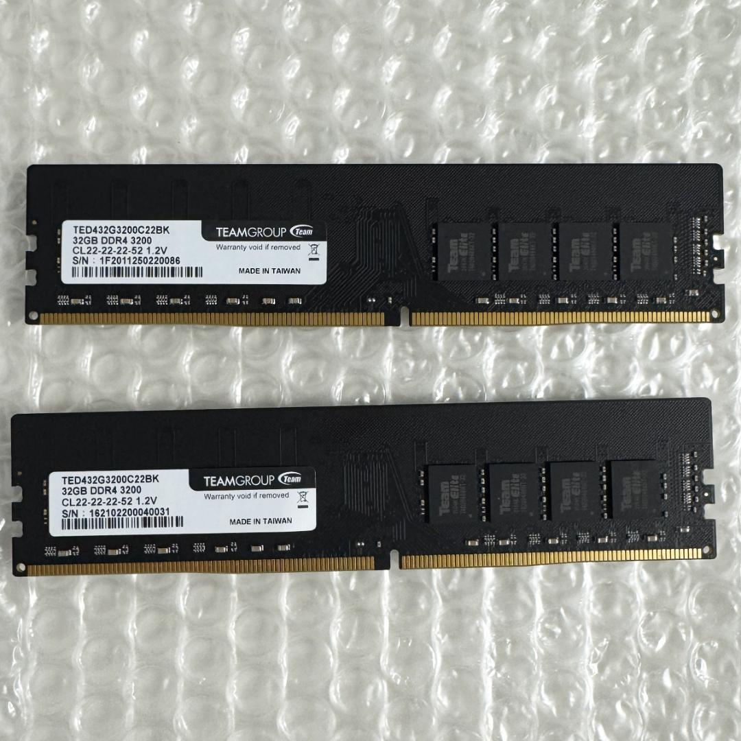 【TEAM】DDR4-3200 64GB (2x32GB)デスクトップ用メモリ
