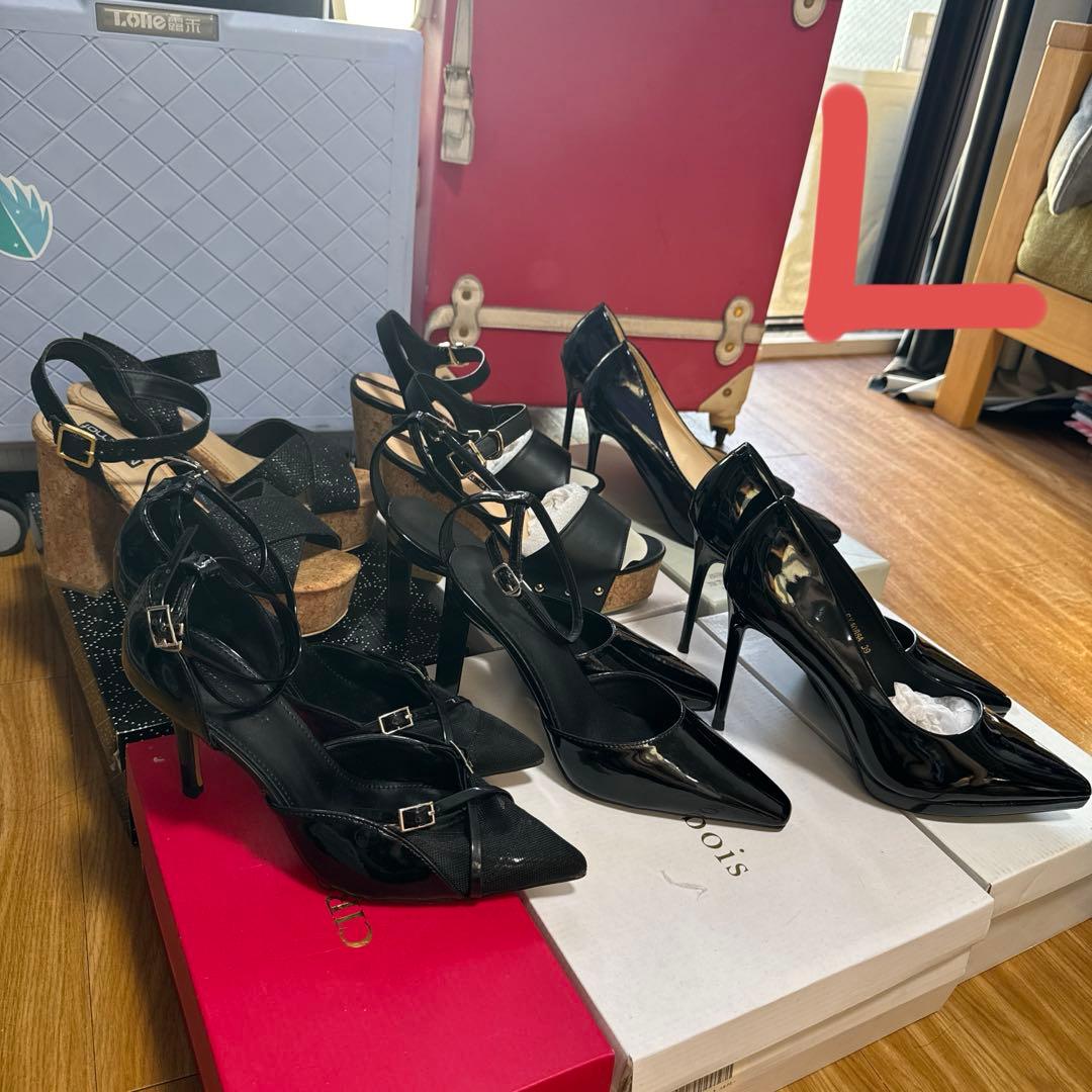 ブラック オープントゥ ハイヒール　美品/まとめ売り