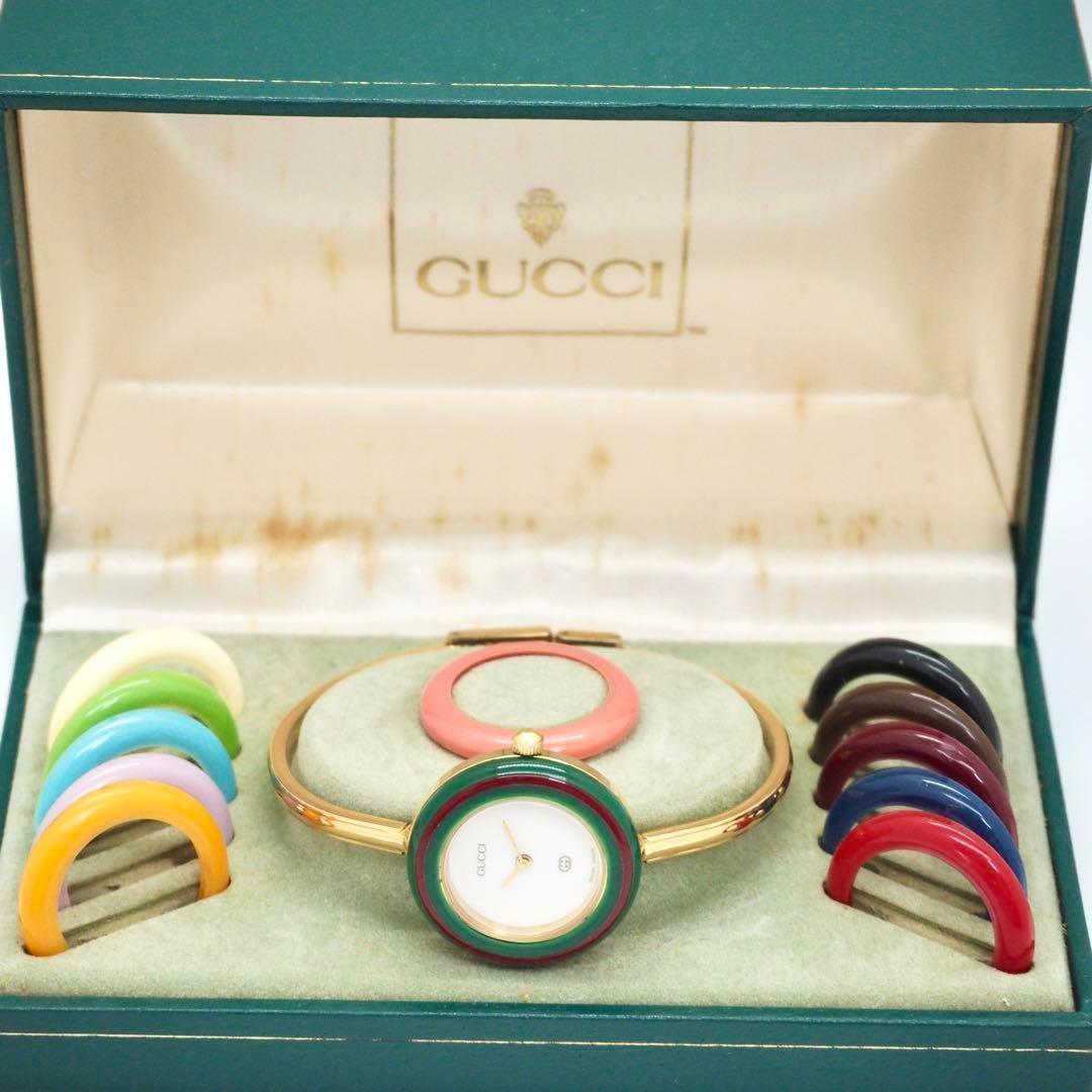 617 稼働【完備品】GUCCI　時計　チェンジベゼル　シェリーライン　箱付き