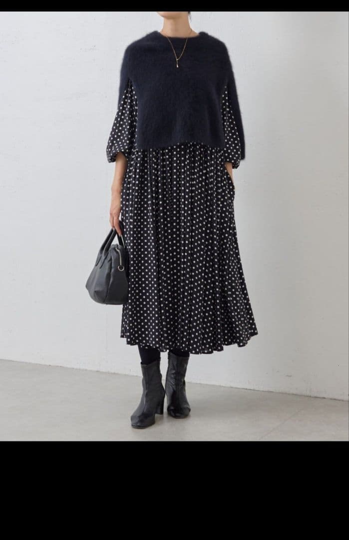 ちょこ☆BEARDSLEY ビアズリードットギャザーボリューム袖ワンピース