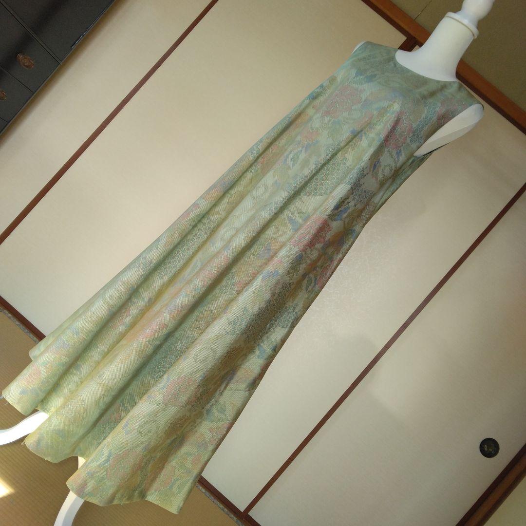 白大島紬解き生地からバイアス仕立てロングワンピースM寸