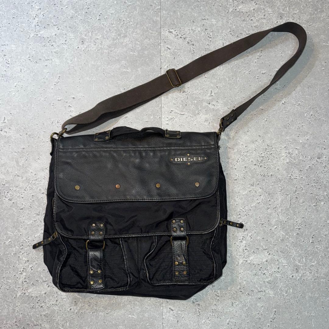 バッグ OLD DIESEL leather messenger bag black