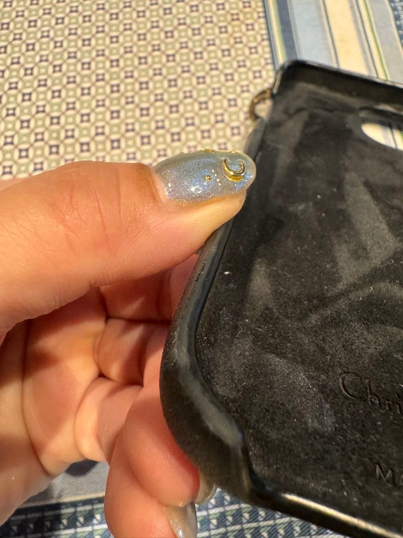 ディオールブラック キルティング iPhoneケース チャーム付き