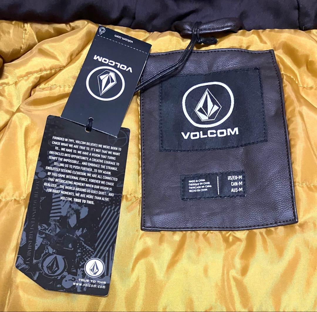 未使用 VOLCOM フード付きジャケット 防寒 レザー調 濃いブラウン