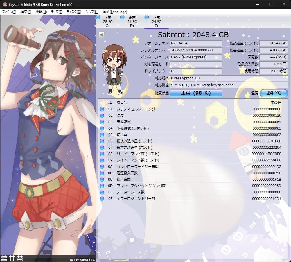 (中古)SABRENT ROCKET PCIe3x4 M.2 2280 2TB