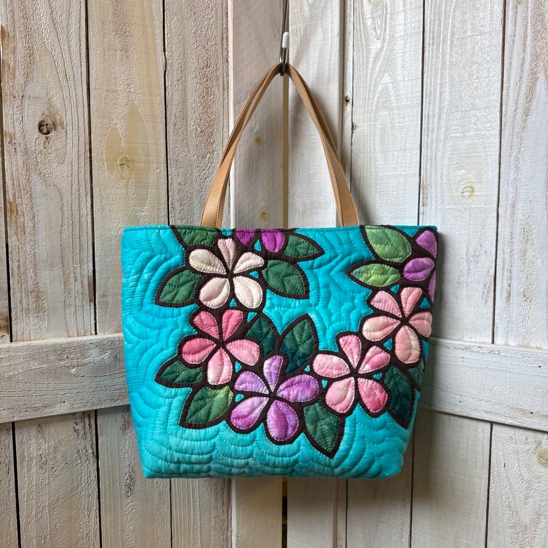 ハワイアンキルト♪ハンドメイドバッグ♪プルメリア