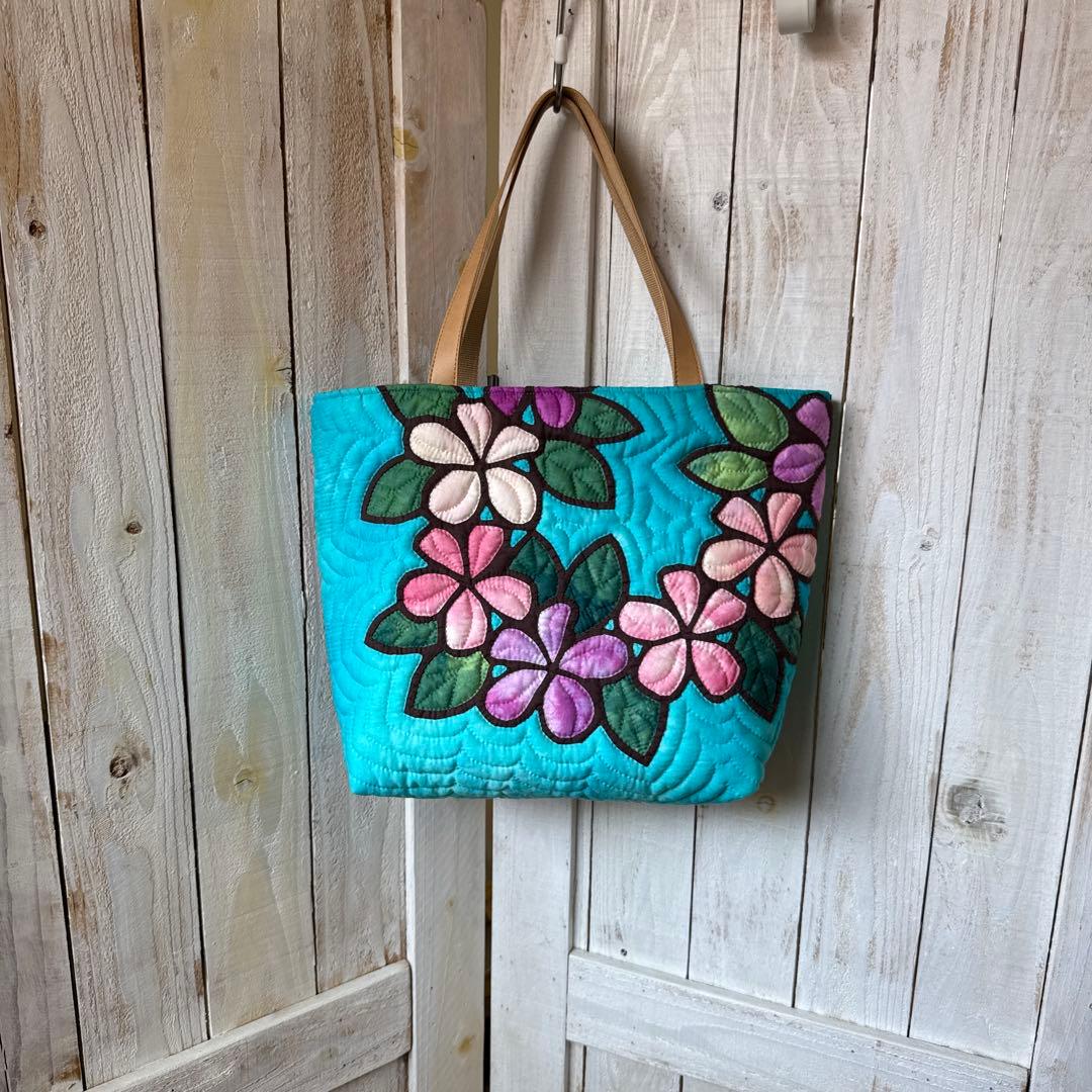 ハワイアンキルト♪ハンドメイドバッグ♪プルメリア