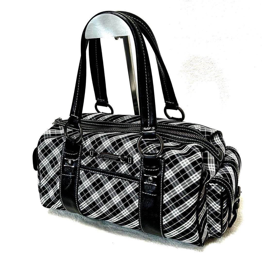 【極美品】バーバリーブルーレーベル　ミニボストンバッグ　マイクロチェック　黒