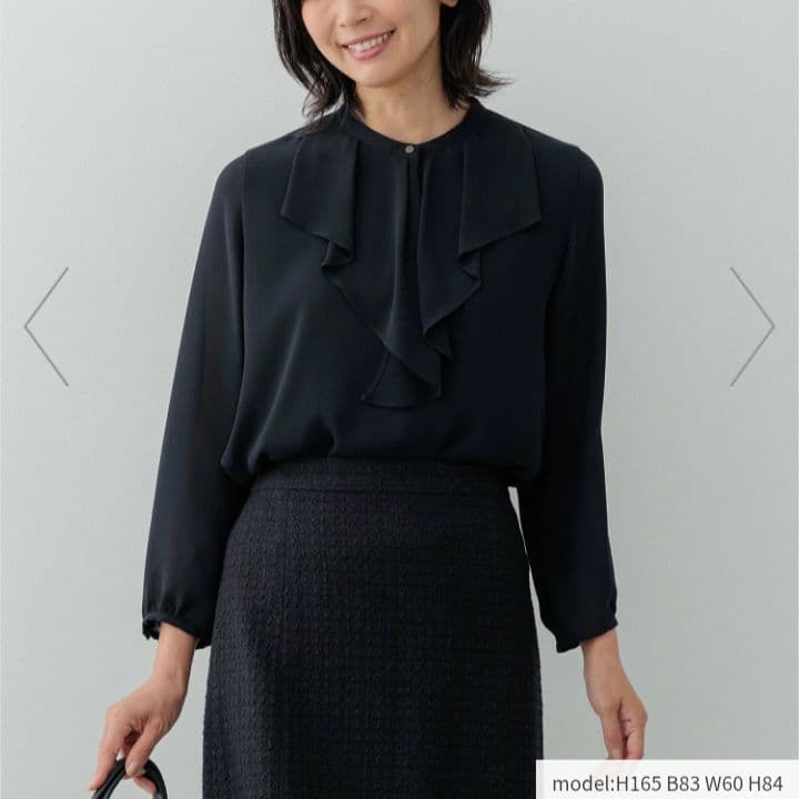 【新品】23区【洗える】ジョーゼットフリル 長袖ブラウス38ネイビー