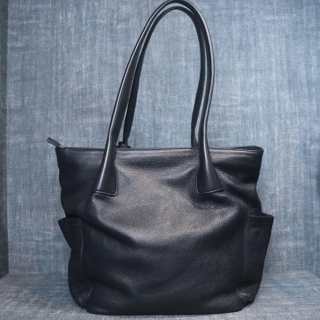 未使用級 SEEKER シュリンクレザー ドレープトートバッグ ネイビー 本革