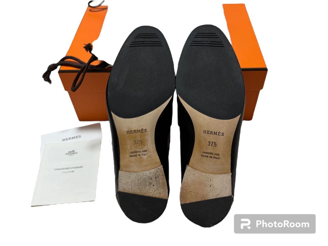 37.5 エルメス　 革靴　ローファー モカシンパリ　黒　ノアール