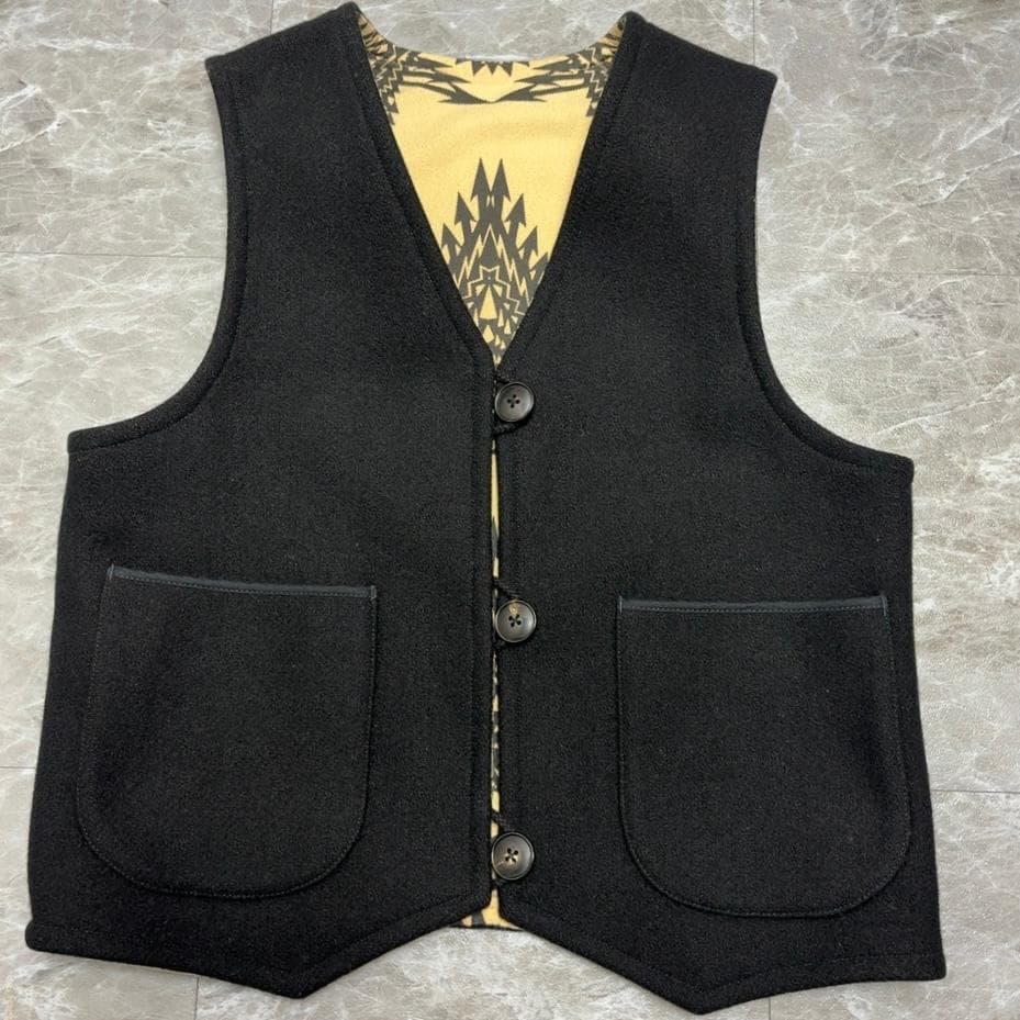 希少 BLACK SIGN リバーシブル ウール ベスト 36 ブラックサイン