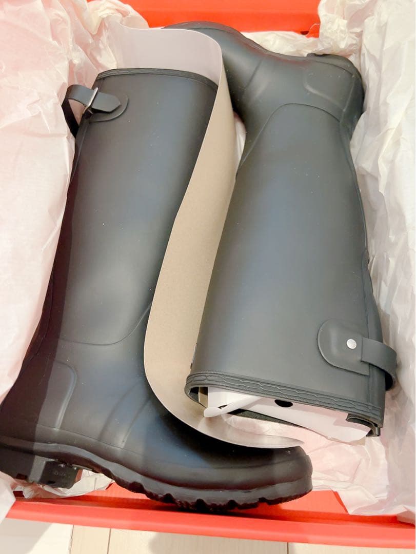美品 HUNTER レインブーツ ブラック バックストラップ付き