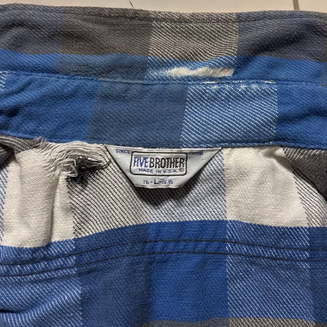 雰囲気◎ 70's〜80's FIVE BROTHER フランネル 青黒白