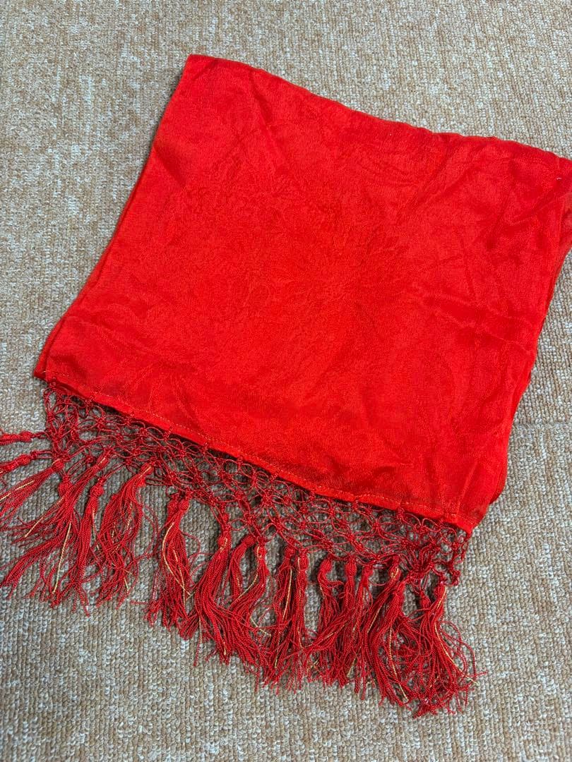 7歳七五三着物 赤色 花柄刺繍モチーフ付き　全セット