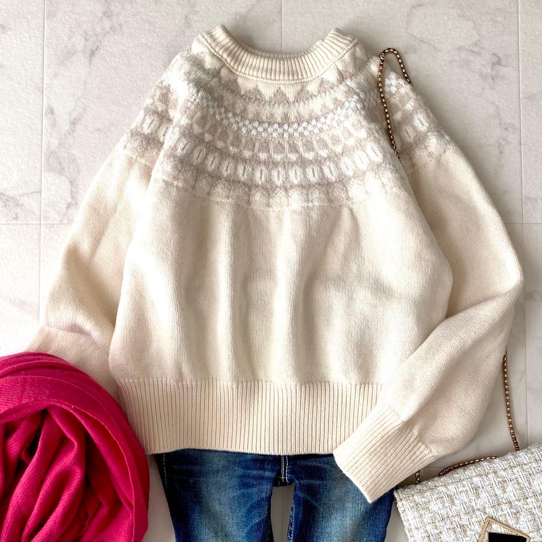 美品.定価2.7万☆シップス アルパカ混 ノルディック柄 クルーネックニット