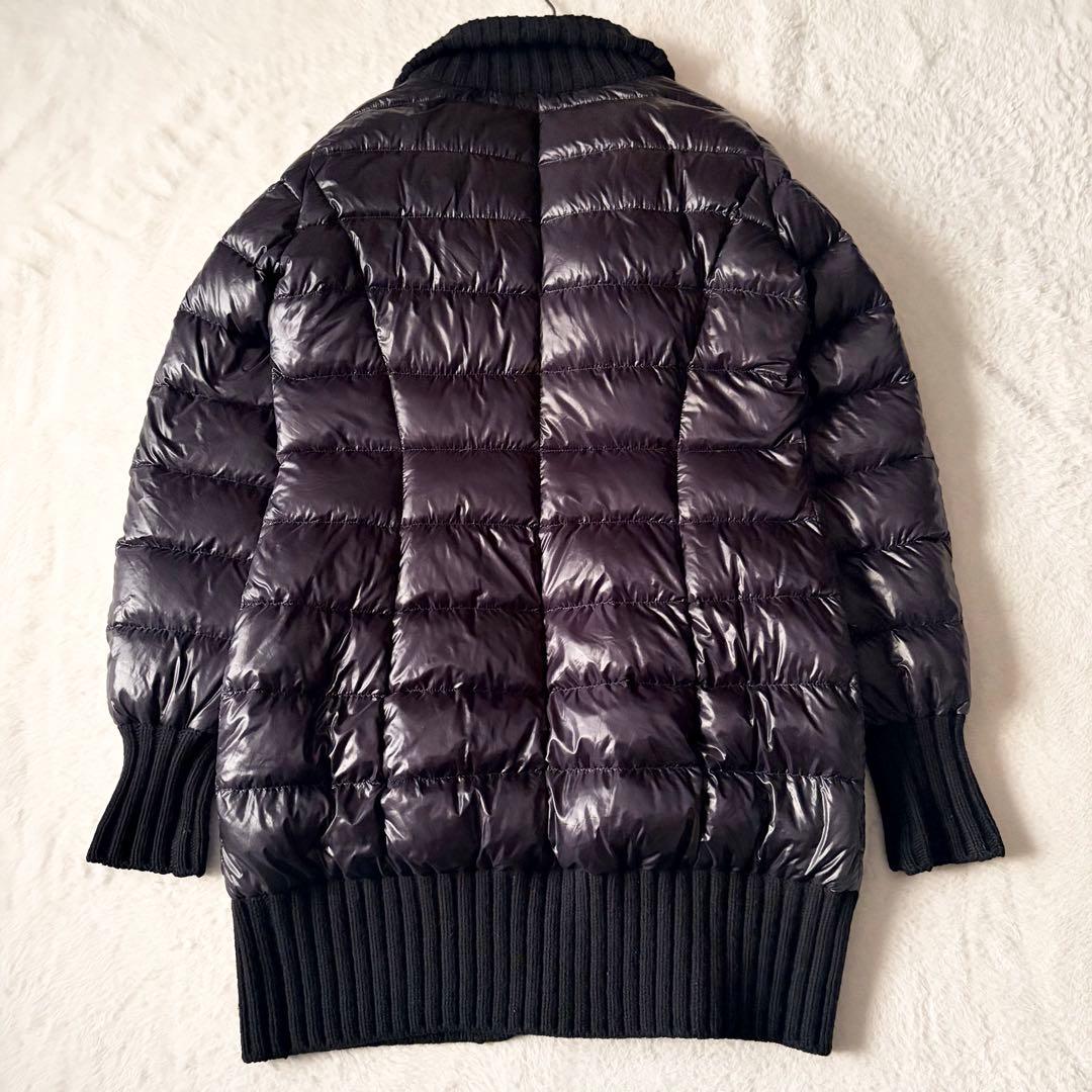 6219 美品✨ ヘルノ ハイネックリブダウンコート 44 ブラック 異素材切替