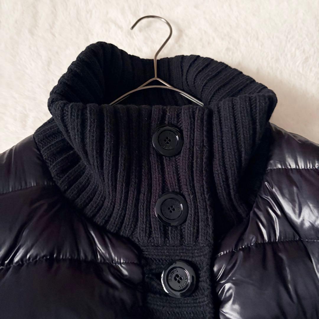 6219 美品✨ ヘルノ ハイネックリブダウンコート 44 ブラック 異素材切替
