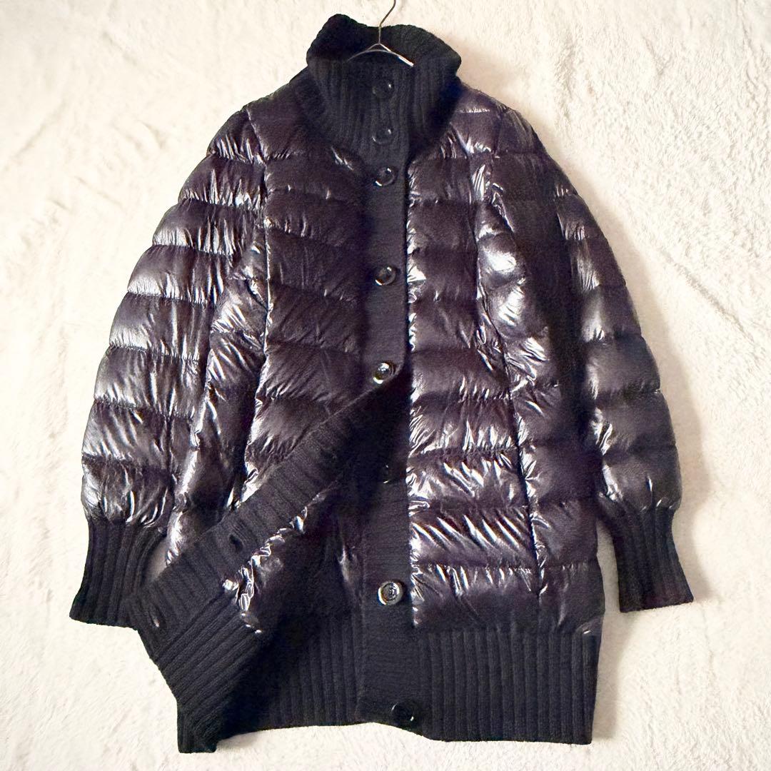 6219 美品✨ ヘルノ ハイネックリブダウンコート 44 ブラック 異素材切替
