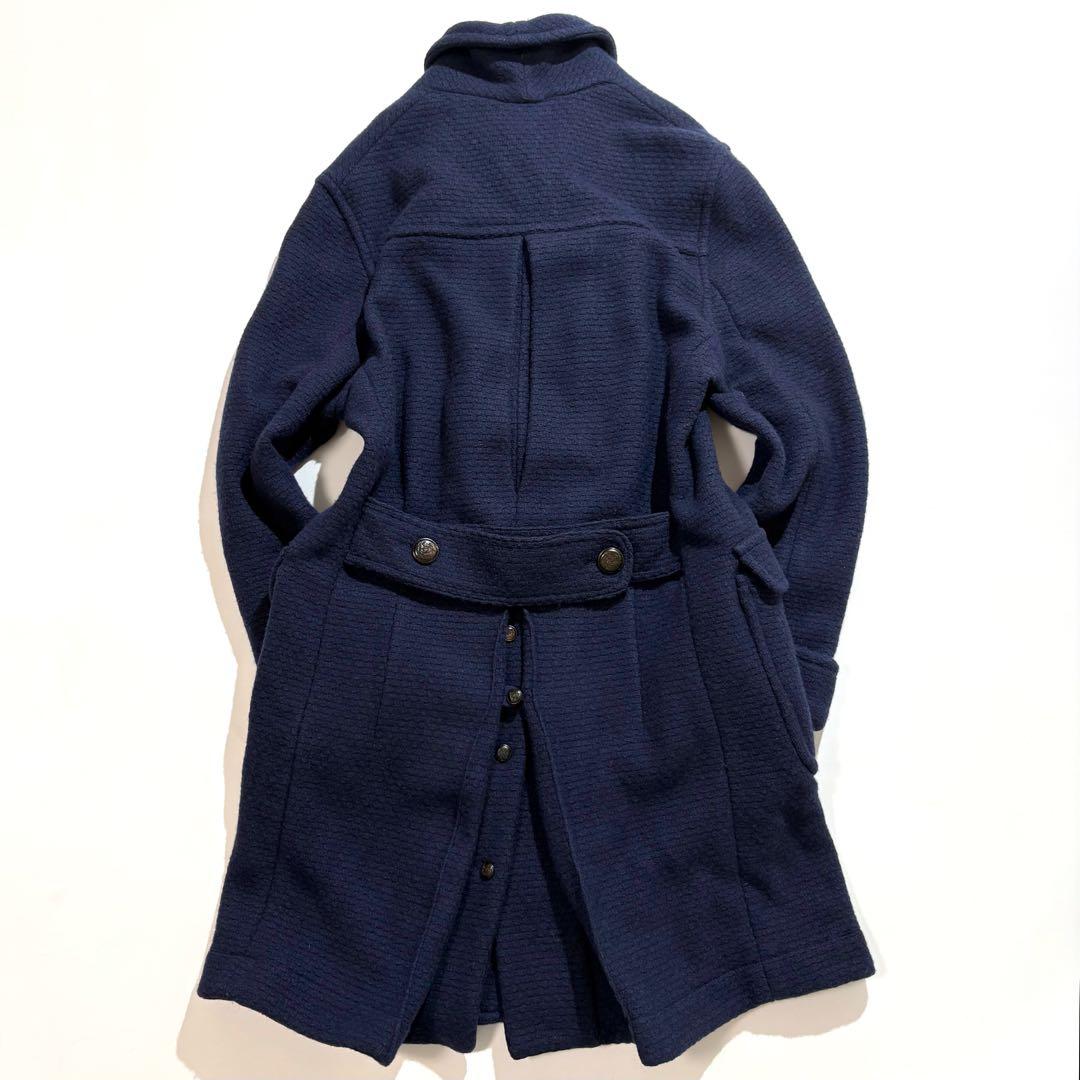 【美品】LARDINI コート ダブル ロゴボタン ロング ツイード ブルー M