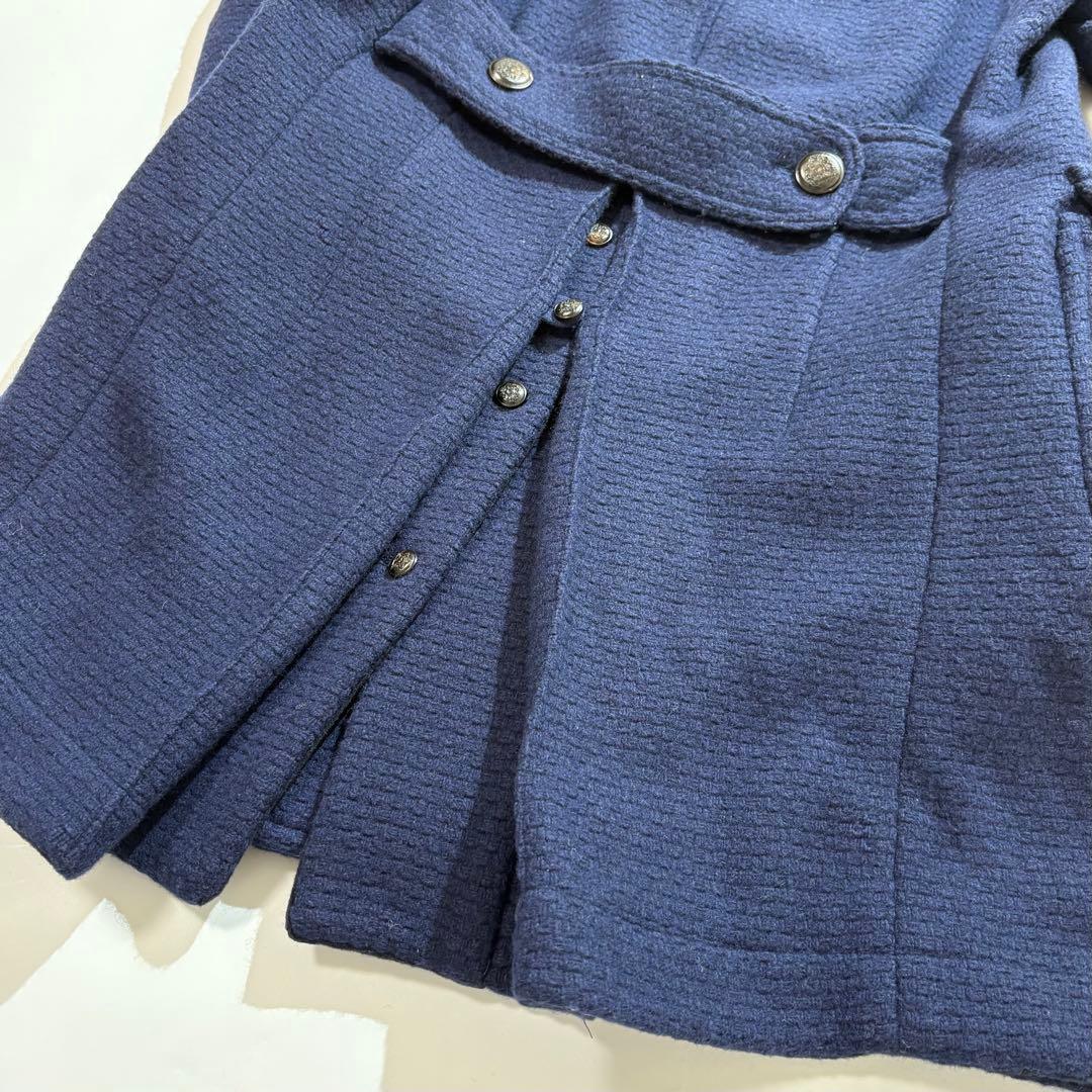 【美品】LARDINI コート ダブル ロゴボタン ロング ツイード ブルー M