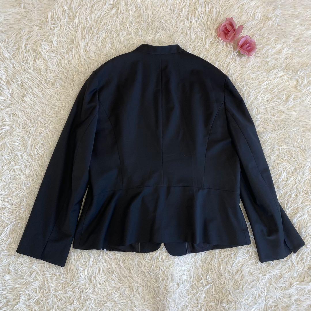 【大きいサイズ】ジェイプレス　ノーカラーパンツスーツセットアップ　黒　17号