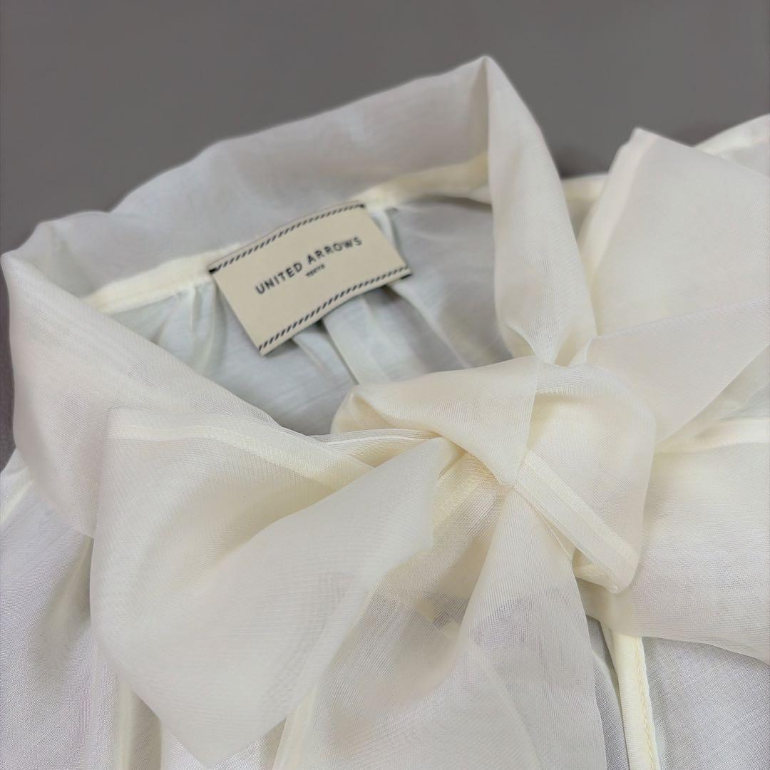 ユナイテッドアローズ ボウタイ シアー ブラウス 生成り　セレモニー　38