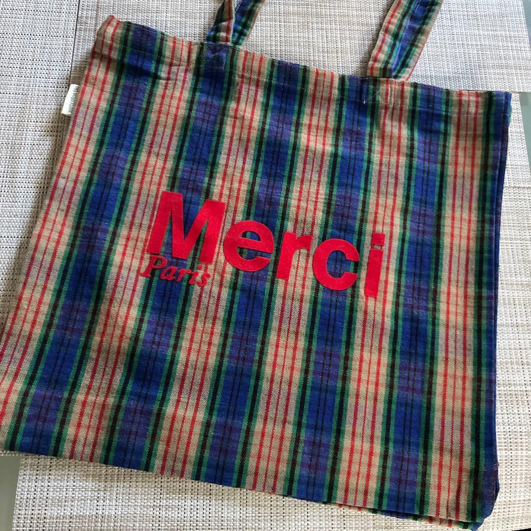 レア　フランスパリ　MERCI チェック　トートバッグ