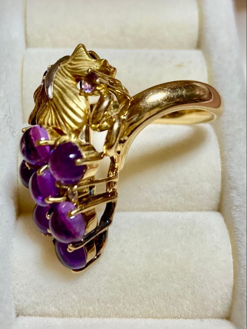 k18 pt900 アメジストリング葡萄モチーフ