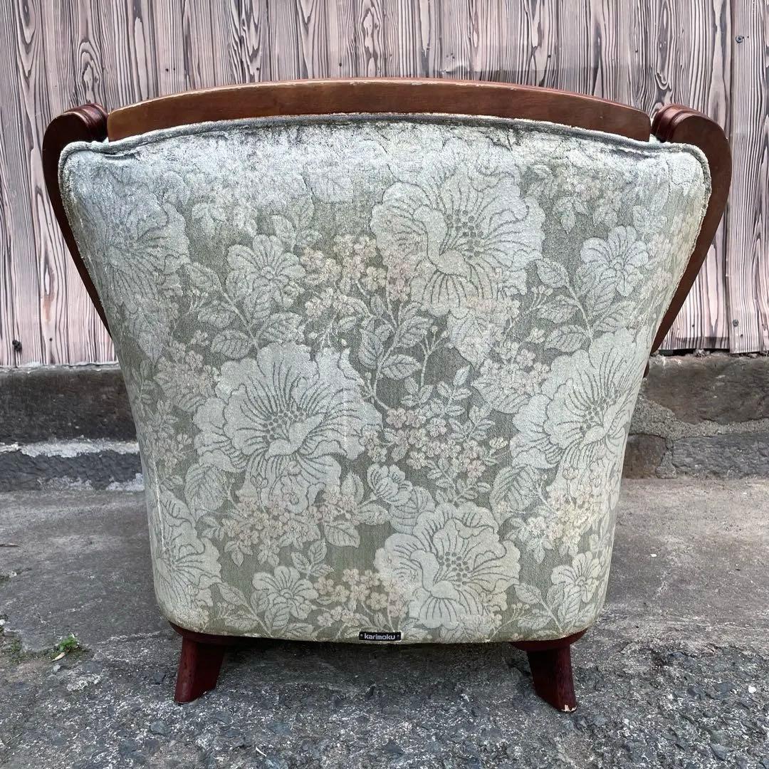 ② カリモク 1人掛けソファ シングルソファ 花柄　金華山　アンティーク