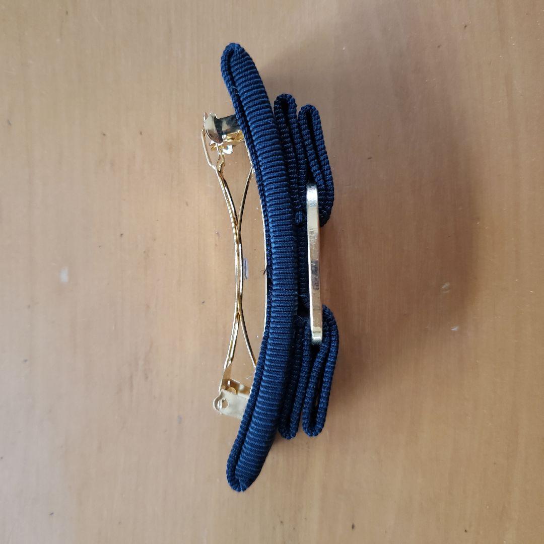 【美品】フェラガモ　ブラック×ゴールド　バレッタ　リボン　ヘアアクセサリー