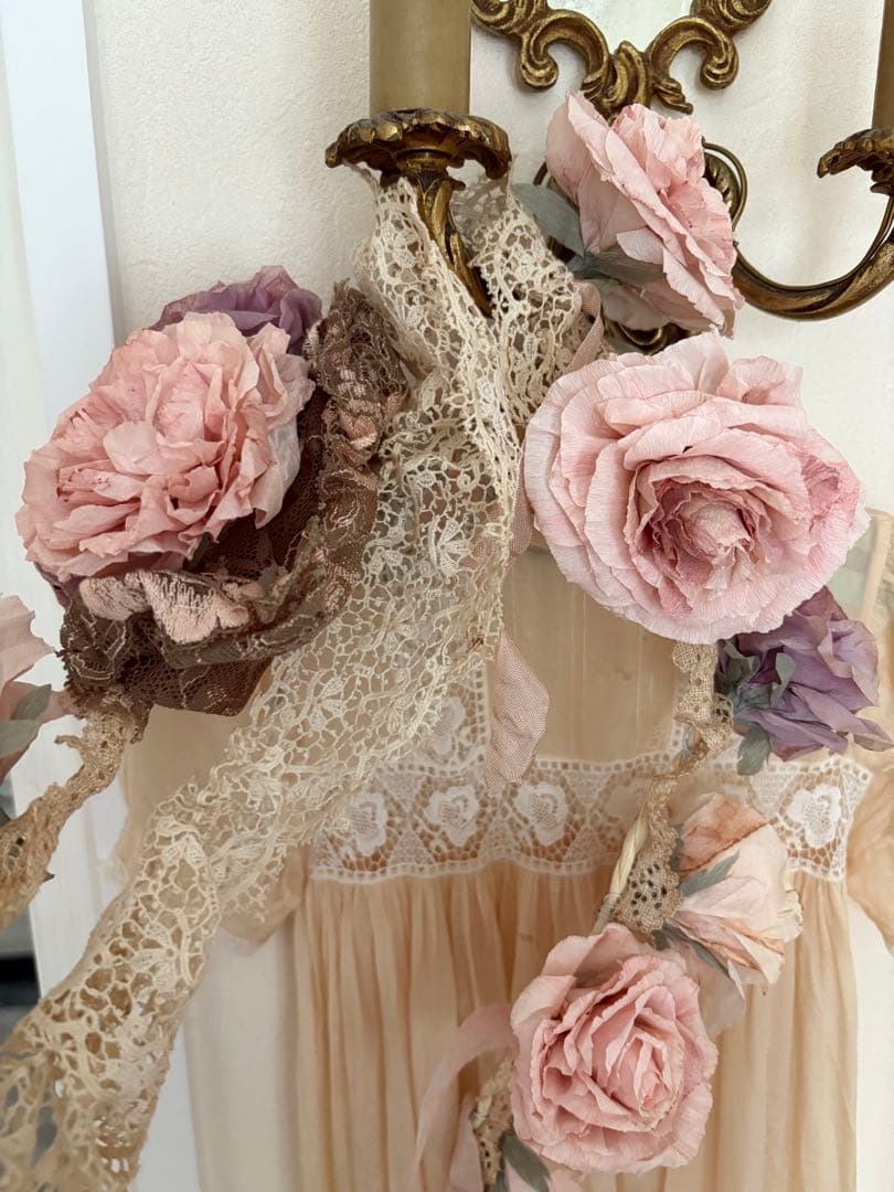 フランスアンティーク クラフトフラワー ガーランド　シャビー トルソー 布花