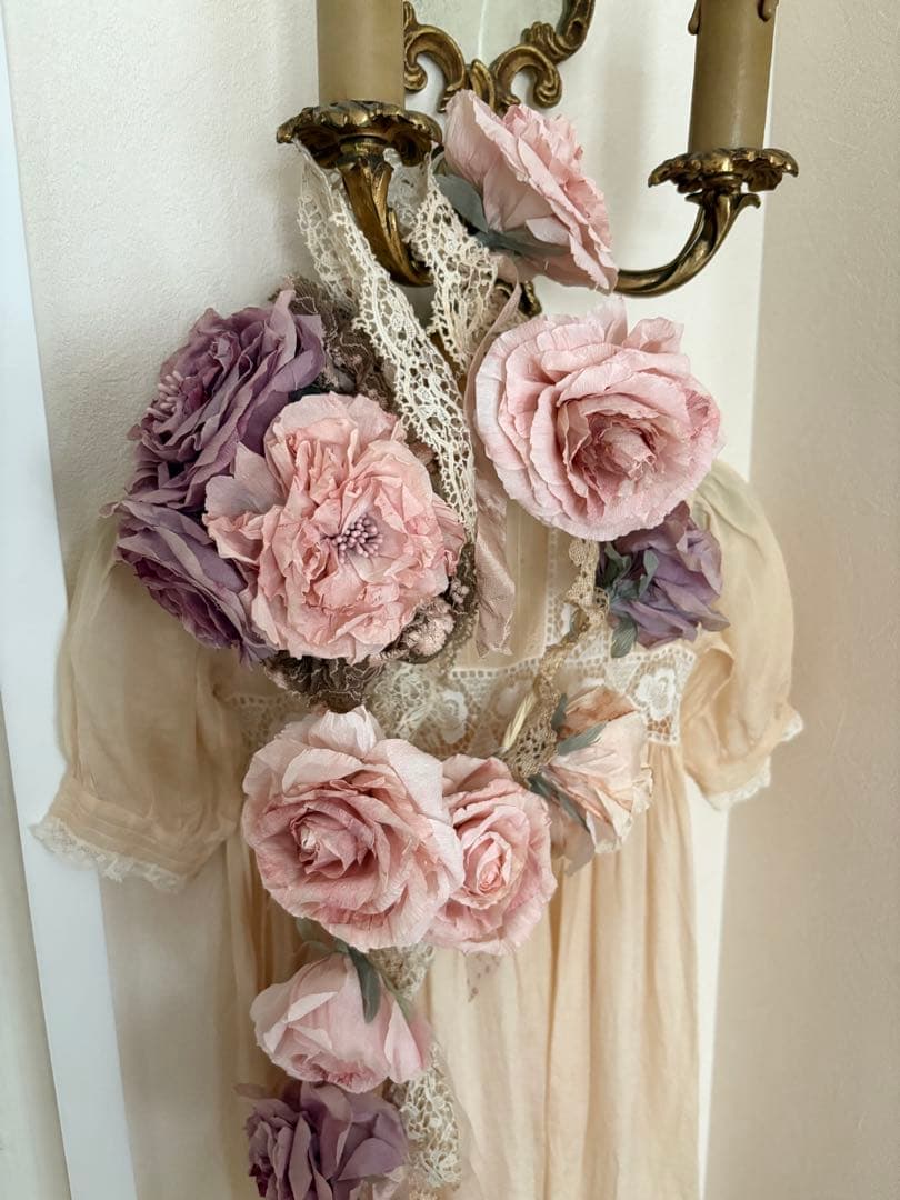 フランスアンティーク クラフトフラワー ガーランド　シャビー トルソー 布花