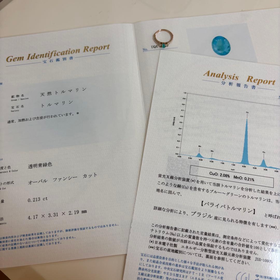 【専用です】天然パライバトルマリン ダイヤ計0.593ct 中宝研ブラジル産