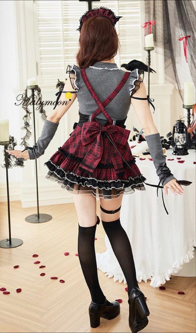 Malymoon マリームーン ガーリーロックサキュバスメイド　グレー×レッド