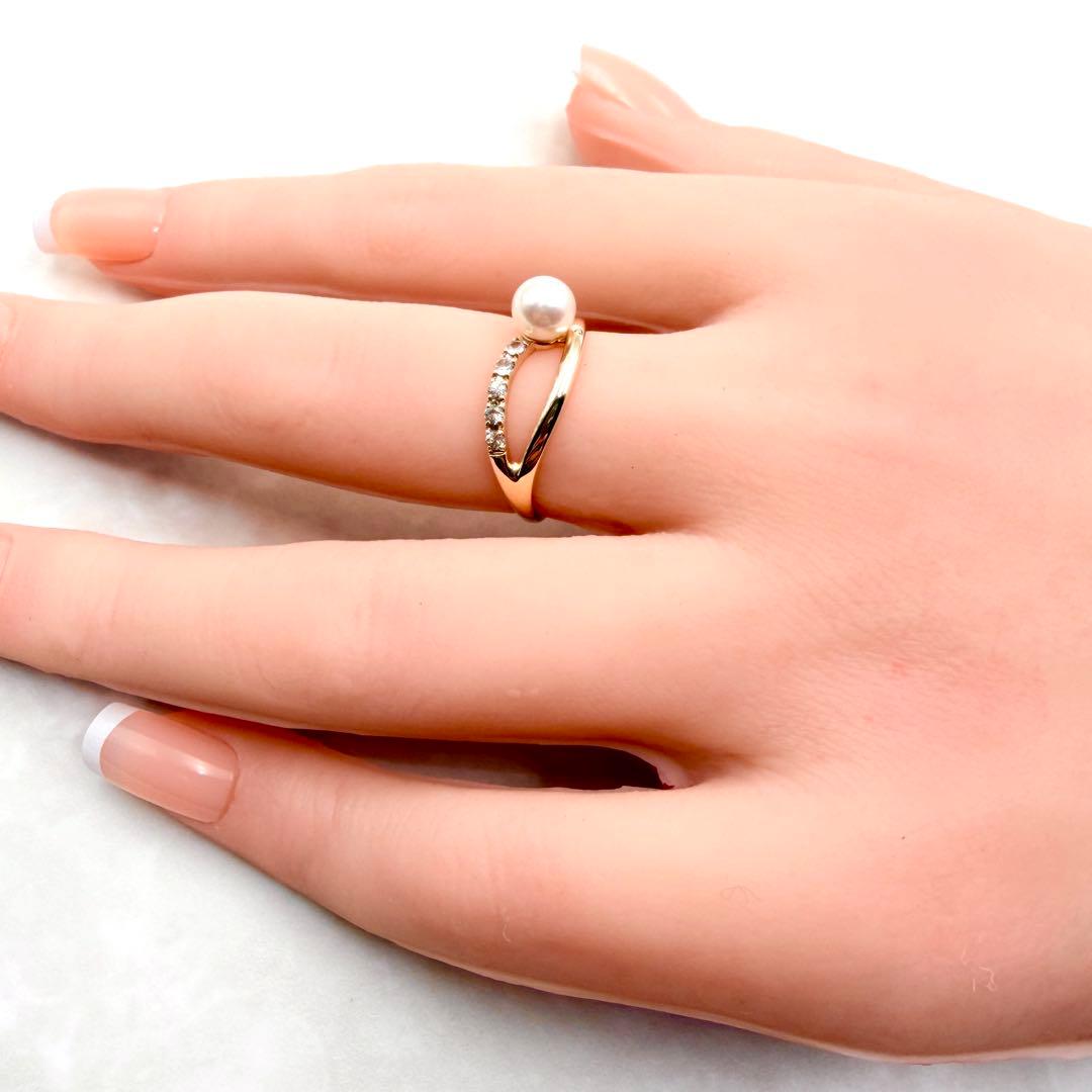 未使用品　ジュエリーツツミ　K10 リング　イエローゴールド　パール　あこや