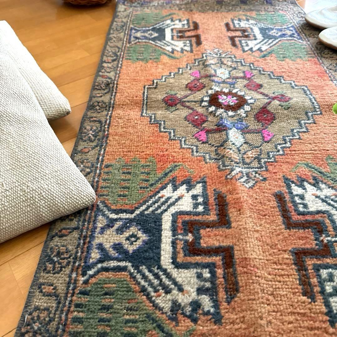 49.5×98 オレンジグラデーション　メダリオン　トルコヴィンテージラグ