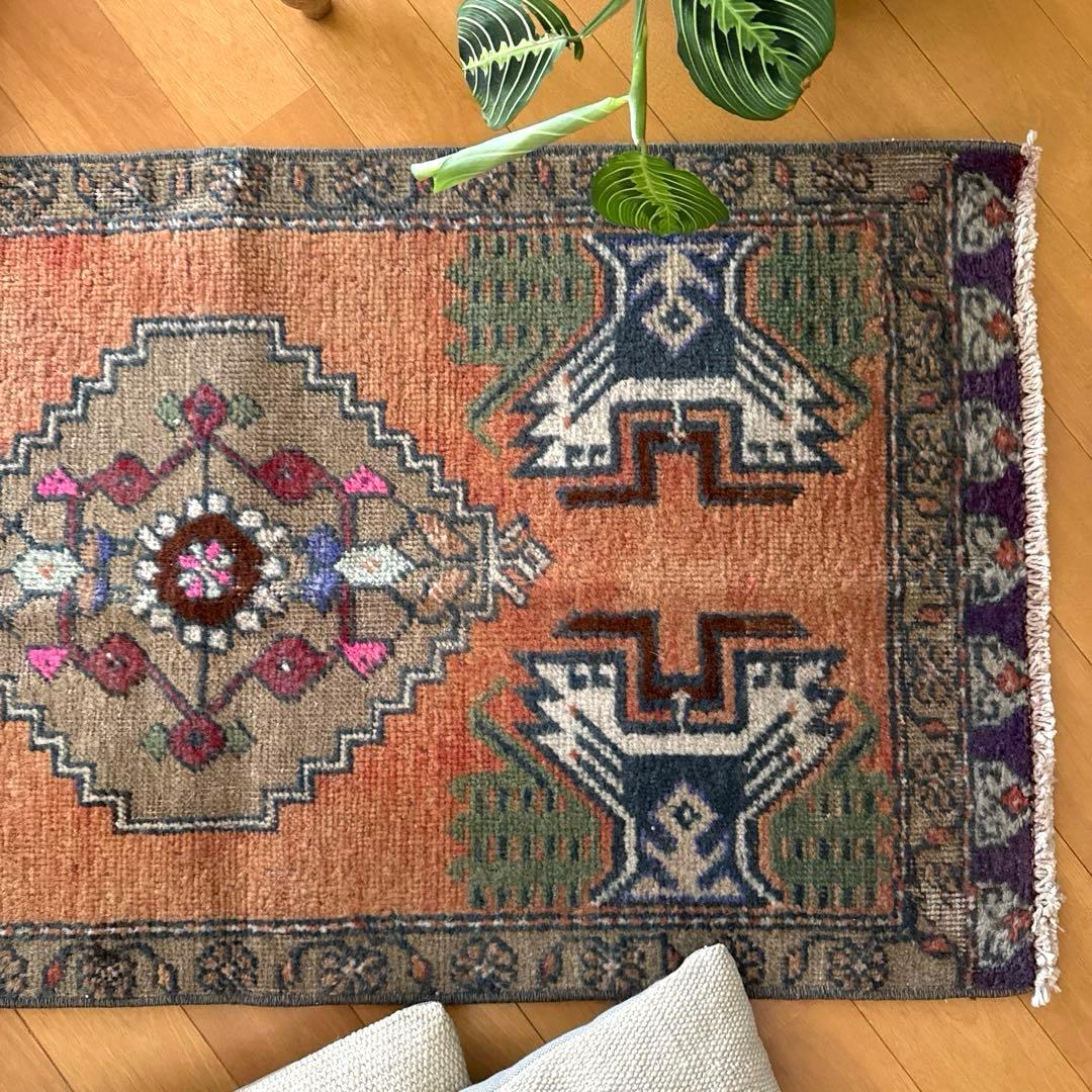 49.5×98 オレンジグラデーション　メダリオン　トルコヴィンテージラグ