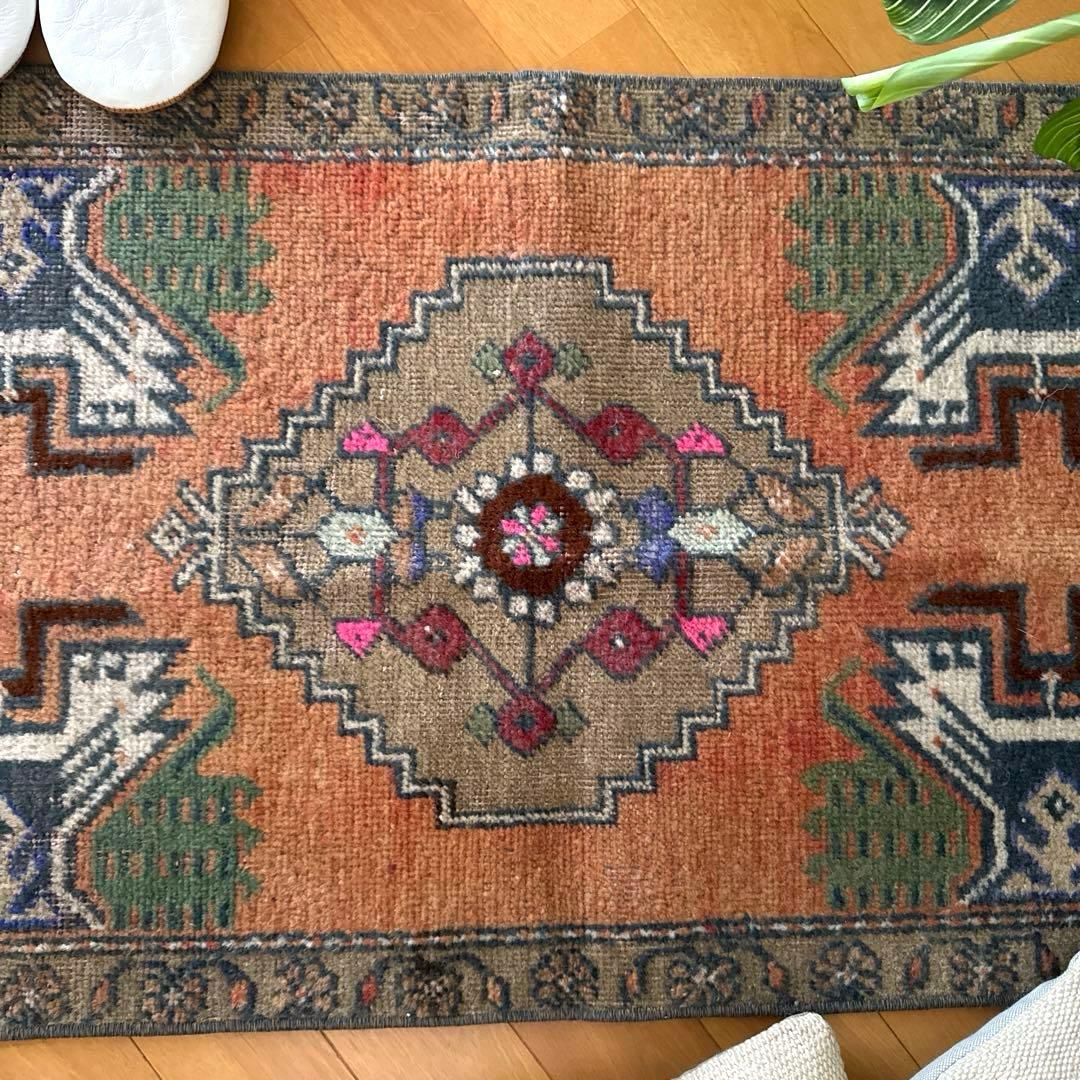 49.5×98 オレンジグラデーション　メダリオン　トルコヴィンテージラグ