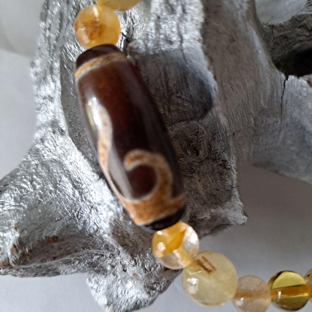 最高品質如意天珠.老玉髄.ルチルクォーツ天珠ブレスレット.朱砂入り天珠