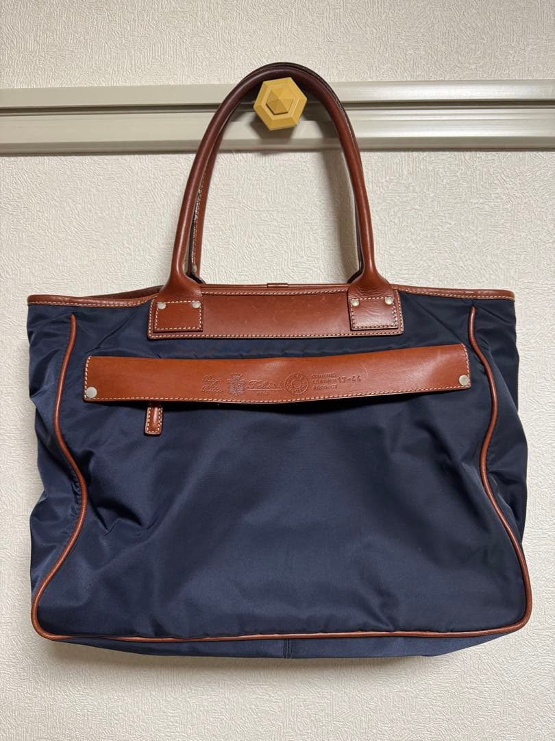 ネイビー ナイロン レザートートバッグ　Felisi